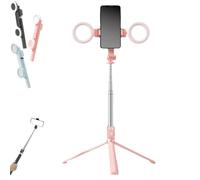 Yoyoway Tripod with Light, Yoyoway 6 in 1 Selfie Stick Tripod, Adjustable 3-Color Lighting, 67 inch, Portable Extendable Stand 360 Rotation Compatible, for All Models (Pink)