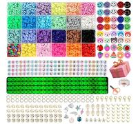 YoyoYolo Kit de Perles pour la Fabrication de Bracelets +6100 pièces - Perles Heishi Plates 24 Couleurs - Loisirs Créatif Kit Fabrication Bijoux DIY - Animaux, Fruits, Smileys, Lettres, Pendentif