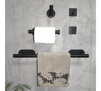 yozhch Porte-Serviettes Auto-adhésif 40 cm + Porte-Papier hygiénique 16 cm + 1 patère + 2 Crochets - Ensemble de Porte-Serviettes Mural (Noir Mat)