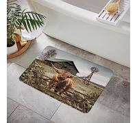 YOZSLGU Tapis de bain en mousse à mémoire de forme - Motif vache des Highland rustique, animaux de la ferme, drôle, taureau, vintage, moulin à vent de campagne occidentale - 45 x 75 cm