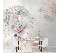 YOZYOOOZ Fleurs peintes à la main, succulentes colorées, papier peint 3D, grandes peintures murales personnalisées adaptées à la chambre à coucher, au salon, papier peint d'art moderne