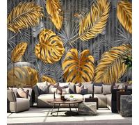 YOZYOOOZ Papier peint 3D à feuilles dorées et lignes grises, grandes peintures murales personnalisées adaptées à la chambre à coucher, au salon, papier peint d'art moderne
