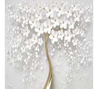 YOZYOOOZ Papier peint 3D créatif avec motif d'arbre à fleurs blanches, grande fresque murale personnalisée, idéal pour une chambre à coucher, un salon ou un art moderne