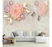 YOZYOOOZ Papier peint 3D rétro de style européen en feuille d'or rose, adapté à la décoration murale de fond de chambre à coucher, salon, restaurant, chambre d'enfants, salle de bain