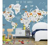 YOZYOOOZ Papier peint autocollant 3D motif carte du monde et animaux, idéal pour décorer une chambre ou un salon
