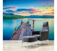 YOZYOOOZ Papier peint autocollant 3D motif mer, nuages, oiseaux, paysage méditerranéen, pont en bois, idéal pour la décoration d'une chambre, d'un salon ou d'une télévision