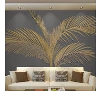 YOZYOOOZ Papier peint mural 3D motif feuilles tropicales dorées en relief, autocollant en PVC imperméable, idéal pour la décoration d'une chambre ou d'un salon