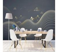 YOZYOOOZ Papier peint mural 3D motif paysage de montagne et de nuages abstraits à l'encre dorée, idéal pour une chambre ou un salon