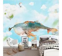 YOZYOOOZ Papier peint mural créatif aquarelle baleine océan chambre d'enfant grande décoration murale adaptée à la chambre, au salon, à la chambre d'enfant