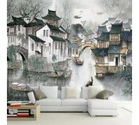 YOZYOOOZ Peinture à l'huile de la ville d'eau rurale antique de Jiangnan, papier peint 3D à déchirer et à coller, art mural adapté à la chambre à coucher, au salon, au bureau