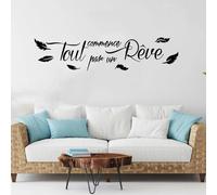 YOZYOOOZ Sticker mural plume de rêve étoile française chambre enfants et adolescents tout commence par un rêve citations inspirantes sticker mural décoration salon peinture murale