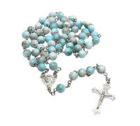 YPBEW Collier de perles avec pendentif en forme de croix - Longue chaîne - Bijou religieux pour prière, baptême, baptême - Pour femme