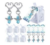 YPBEW Lot de 144 porte-clés en forme d'ange, porte-clés, boîtes à dragées en papier pour mariage, baptême, fille, bleu, M
