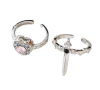 YPBEW Lot de 2 bagues gothiques uniques en forme de cœur, design artistique, taille réglable pour couples et cadeaux, bijoux d'amour foncé, Red, Comme décrit, Comme décrit.