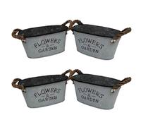 YPBEW Lot de 4 pots de fleurs ovales en fer pour la maison et le jardin, seau à fleurs décoratif avec poignée en relief