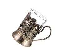 YPBEW Podstakannik russe pour liquides chauds ou froids Style Whisky Tasse en verre avec supports métalliques en cristal pour thé chaud et supports en métal