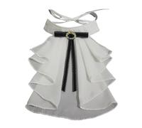 YPBEW Robe victorienne vintage à col volanté avec col clown superposé, cravate, costumes de cosplay, accessoires pour filles, appliques en maille à manches bouffantes et ourlet à volants carrés, blanc
