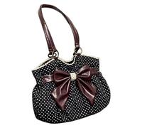 YPBEW Sac à bandoulière pratique en polyester PU rétro à pois avec sangle confortable sous les bras et nœuds en dentelle, Noir , Medium