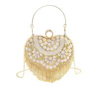YPBEW Sac de soirée tendance pour femme avec pompons et fausses perles - Décoration élégante pour soirée, mariage, doré, 01style