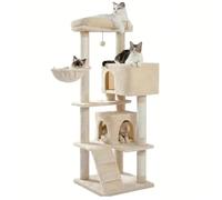 YPDOPORA Arbre À Chat pour Chats D'intérieur, 2 Condos Confortables avec Perchoir Supérieur Spacieux, Tour À Chat À Plusieurs Niveaux De 56,3 Po avec Griffoirs pour Chats, 2 Grottes pour Chats,Beige