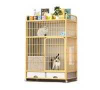 YPDOPORA Cage pour Chat avec Bac À Litière Fermé - Grands Chenils Amovibles - Parc Intérieur pour Petit Animal, Cage pour Chaton, Maison pour Chat, Lieu d'exercice avec Roues Rotatives À 360°,Jaune,S