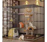 YPDOPORA Grande Cage pour Chat, Enclos pour Chat D'intérieur avec Balcon, Parc pour Chat DIY, Chenils en Fil Métallique Détachables, Grand Lieu d'exercice Idéal pour 1 À 3 Chats,C