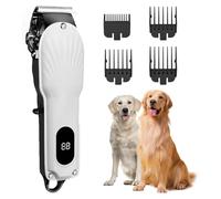 YPDOPORA Kit De Toilettage pour Chiens À Poils Épais Et Lourds, Tondeuse Silencieuse pour Chiens avec Affichage LED, Tondeuse Robuste pour Chiens pour Le Toilettage, Rasoir sans Fil pour Chiens,Blanc