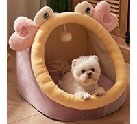 YPDOPORA Lit D'intérieur pour Chat avec Coussin Amovible - Tente Chaude en Peluche pour Animaux De Compagnie avec Motif d'oreilles De Dessin Animé Et Pompon,B,L