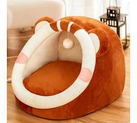YPDOPORA Lit D'intérieur pour Chat avec Coussin Amovible - Tente Chaude en Peluche pour Animaux De Compagnie avec Motif d'oreilles De Dessin Animé Et Pompon,E,M