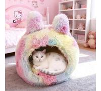 YPDOPORA Lit-Grotte Amovible Et Fermé pour Chat, Lit Rond pour Chats D'intérieur, Lit-Grotte Confortable avec Coussin Doux Amovible Et Lavable Et Fond Antidérapant pour Chatons,Rose,M