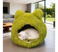 YPDOPORA Lit-Grotte Amovible Et Fermé pour Chat, Lit Rond pour Chats D'intérieur, Lit-Grotte Confortable avec Coussin Doux Amovible Et Lavable Et Fond Antidérapant pour Chatons,Vert,L