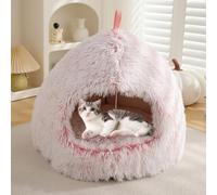 YPDOPORA Lit pour Chats D'intérieur, Tente Semi-Fermée pour Animaux De Compagnie, Douce Et Confortable avec Coussin Et Fond Antidérapant pour Chats Et Petits Chiens,Rose,S