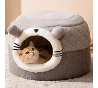 YPDOPORA Lits pour Chats D'intérieur en Forme De Grotte, Maisons-Tentes Moelleuses avec Coussin Amovible Et Fond Antidérapant pour Chats De Petite Et Moyenne Taille,Gris,L