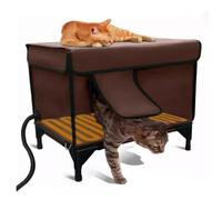 YPDOPORA Niche d'hiver Chaude pour Chats D'extérieur, Niche Chauffante pour Chats D'extérieur avec Porte De Secours, Niche Imperméable Et Coupe-Vent pour Animaux De Compagnie,Marron,L