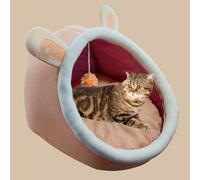 YPDOPORA Nid-De-Chat Amovible Et Fermé, Idéal pour Les Chats D'intérieur. Petit Lit en Forme De Dôme Moelleux avec Balle Suspendue, Fond Amovible, Lavable Et Antidérapant,Orange,M
