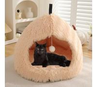 YPDOPORA Petit Lit-Tente Semi-Fermé pour Animaux De Compagnie, Lit pour Chats D'intérieur en Forme De Grotte, Petit Lit pour Chat en Forme De Dôme Moelleux avec Coussin Et Fond Antidérapant,Jaune,M