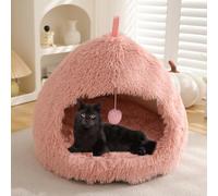 YPDOPORA Petit Lit-Tente Semi-Fermé pour Animaux De Compagnie, Lit pour Chats D'intérieur en Forme De Grotte, Petit Lit pour Chat en Forme De Dôme Moelleux avec Coussin Et Fond Antidérapant,Rose,S