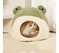 YPDOPORA Petit Lit-Tente Semi-Fermé pour Animaux De Compagnie, Mignon Lit Rond en Forme De Grenouille, Demi-Touffe, 3D, Grotte pour Chat Lavable avec Housse Amovible Et Lavable Et Fond Antidérapant,M