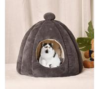 YPDOPORA Petits Paniers Fermés pour Chats D'intérieur, Grands Paniers-Niches pour Chats D'intérieur, Panier Apaisant Anti-Anxiété en Peluche avec Base Antidérapante pour Chiots Et Chatons,café,M