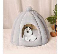 YPDOPORA Petits Paniers Fermés pour Chats D'intérieur, Grands Paniers-Niches pour Chats D'intérieur, Panier Apaisant Anti-Anxiété en Peluche avec Base Antidérapante pour Chiots Et Chatons,Gris,L