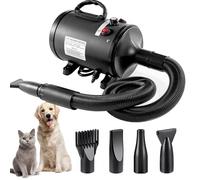 YPDOPORA Séchoir Portatif pour Animaux De Compagnie, Séchoir Soufflant Haute Puissance, 2800 W, Séchoir pour Chiens avec Vitesse Réglable en Continu, 4 Embouts Différents Et Tuyau Extensible,Noir