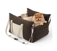 YPDOPORA Siège Auto pour Petits Chiens, Rehausseur Portable pour Chien, Rehausseur Imperméable avec Poches De Rangement Et Rembourrage en Mousse À Mémoire De Forme Épaisse,Marron