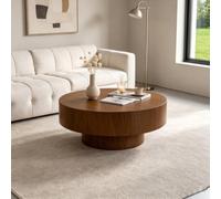 YPDOPORA Table Basse Ronde en Bois de 30,51 Pouces, Table Basse Tambour | Table basse ronde en noyer, style moderne du milieu du siècle, idéale pour les petits appartements, montage facile