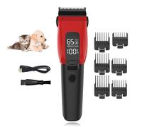 YPDOPORA Tondeuse pour Chien Kit De Toilettage Robuste pour Chien avec Écran LED, Trois Vitesses À Faible Bruit, Lumière Auxiliaire, Rasoir sans Fil Rechargeable pour Poils d'animaux,Rouge