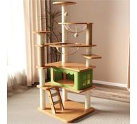 YPDOPORA Tour pour Chat, Design Transparent À Double Capsule Spatiale, Structure Pyramidale, Équipée d'une Grande Maison pour Chat, De Deux Boules Suspendues en Peluche Et De Colonnes en Sisal