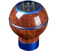 YPGNKEPLM Grain de bois rouge 5 vitesses manuel pommeau de levier de vitesse levier de vitesse manette de vitesse poignée boule pièces automobiles remplacement en alliage d'aluminium Pommeau de levier