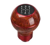 YPGNKEPLM Grain de bois rouge 5 vitesses manuel pommeau de levier de vitesse levier de vitesse manette de vitesse poignée boule pièces automobiles remplacement en alliage d'aluminium Pommeau de levier