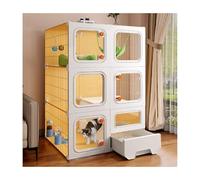 YPIOUREN Cage for Chat D'intérieur en Plastique Épais Et Résine, avec Bac À Litière Et Serrure, Cage Intégrée avec Toilettes, Enclos for Chat DIY Cat Villa, Facile À Installer(Yellow,70 * 45 * 105cm)