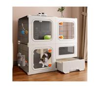 YPIOUREN Cage for Chat D'intérieur en Plastique Épais Et Résine, avec Bac À Litière Et Serrure, Cage Intégrée avec Toilettes, Enclos for Chat DIY Cat Villa, Facile À Installer(Gray,105 * 45 * 70cm)