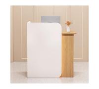 YPIOUREN Comptoir D'accueil Moderne, Petit Comptoir For Petits Espaces, Avec Panneau De Confidentialité Incurvé Et Bande Lumineuse LED, Comptoir D'accueil, For Hall D'entrée, Salon(White+wood,140cm/55